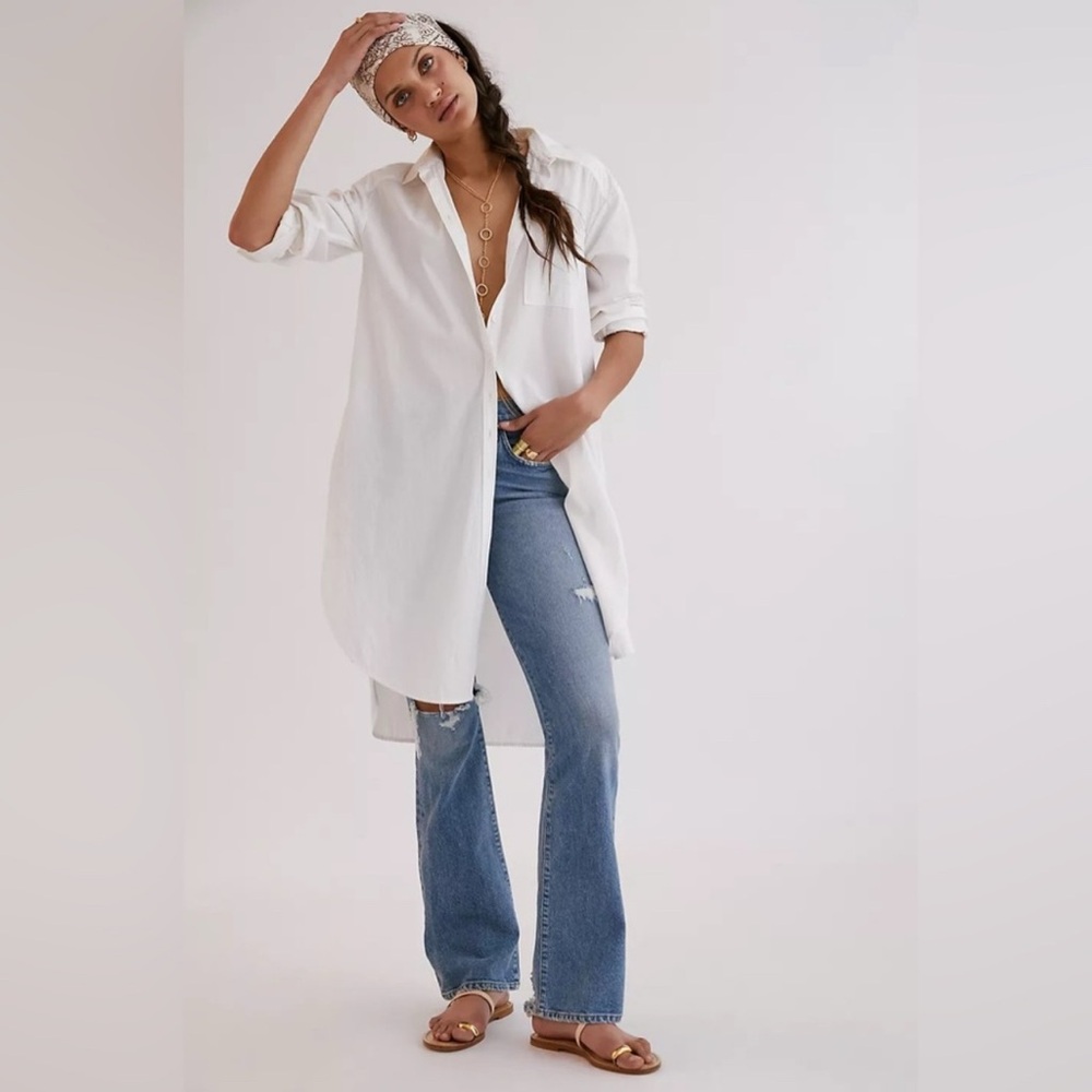 Anthropologie Maeve Maxi Tunic Poplin Buttondown in Ivory Coast